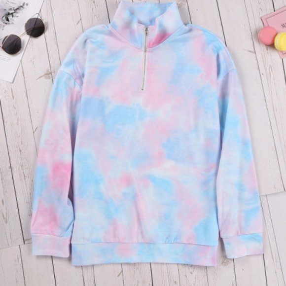 Lauren Tie Dye Quarter Zip Pastel Blue and Pink - Picture 5 of 6